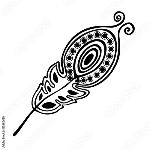 Vector hand drawn illustration, decorative ornamental stylized feather. Black and white graphic illustration isolated on the white background. Inc drawing silhouette.