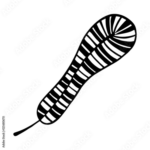 Vector hand drawn illustration, decorative ornamental stylized feather. Black and white graphic illustration isolated on the white background. Inc drawing silhouette.