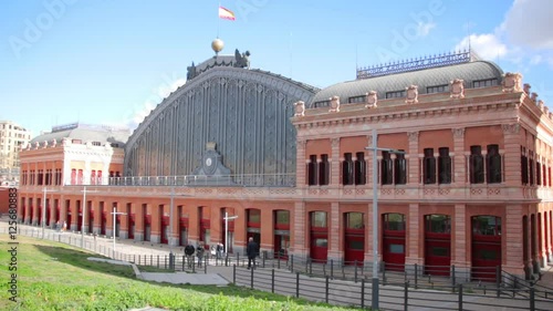 Front view of the  Atocha railway station in Madrid, Spain