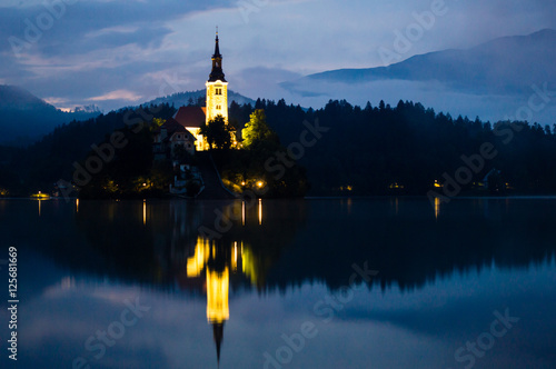 Bled lake night landscape, Slovenia