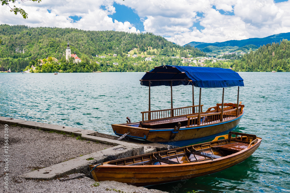 Tourist boat on the Bled lake, Slovenia