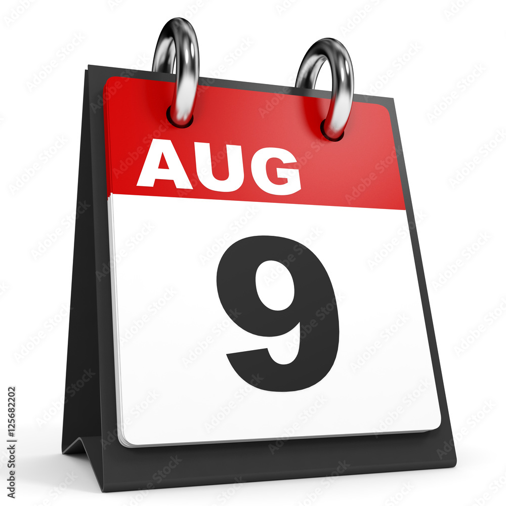 August 9. Calendar on white background. August 9. Calendar on white background.