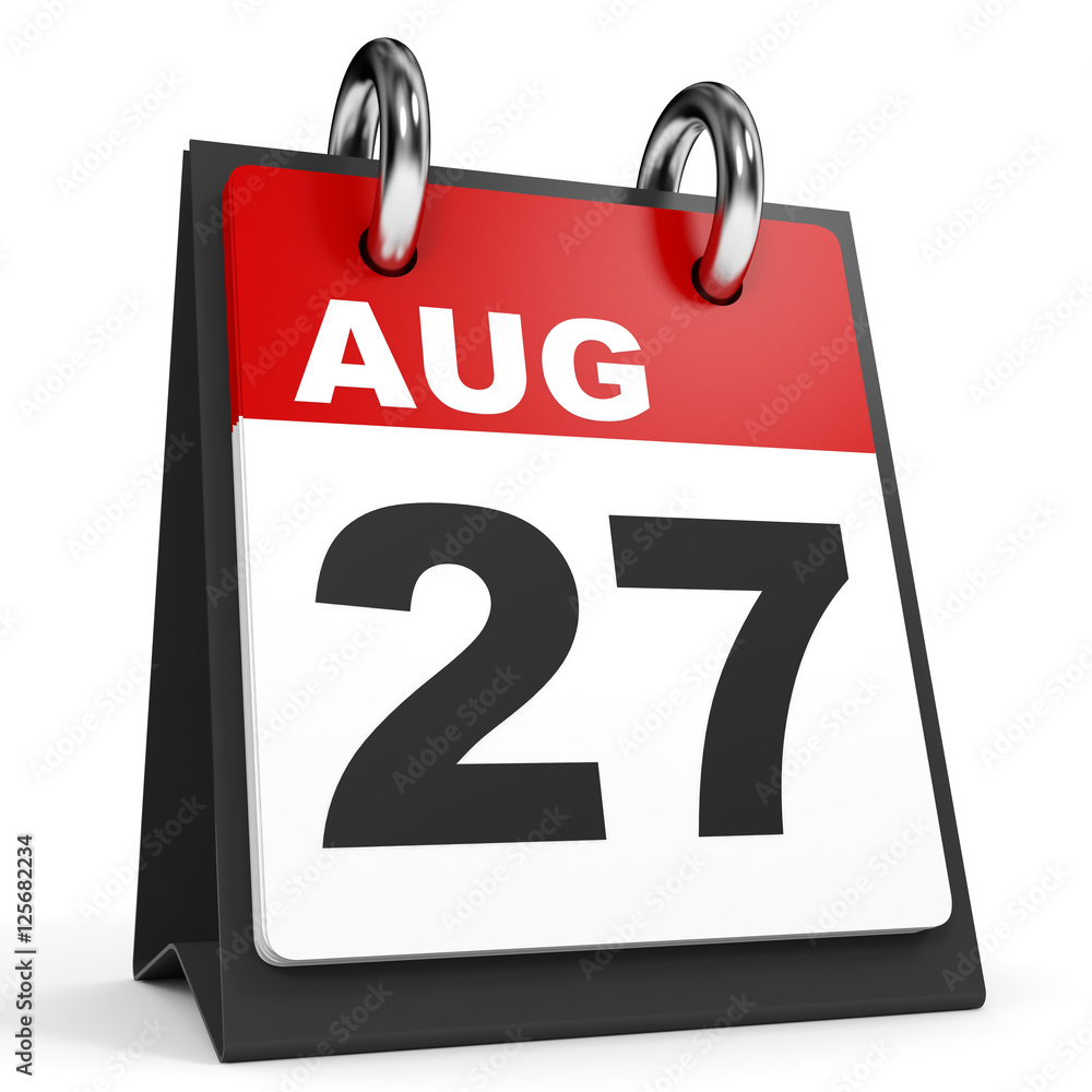 Fototapeta premium August 27. Calendar on white background.