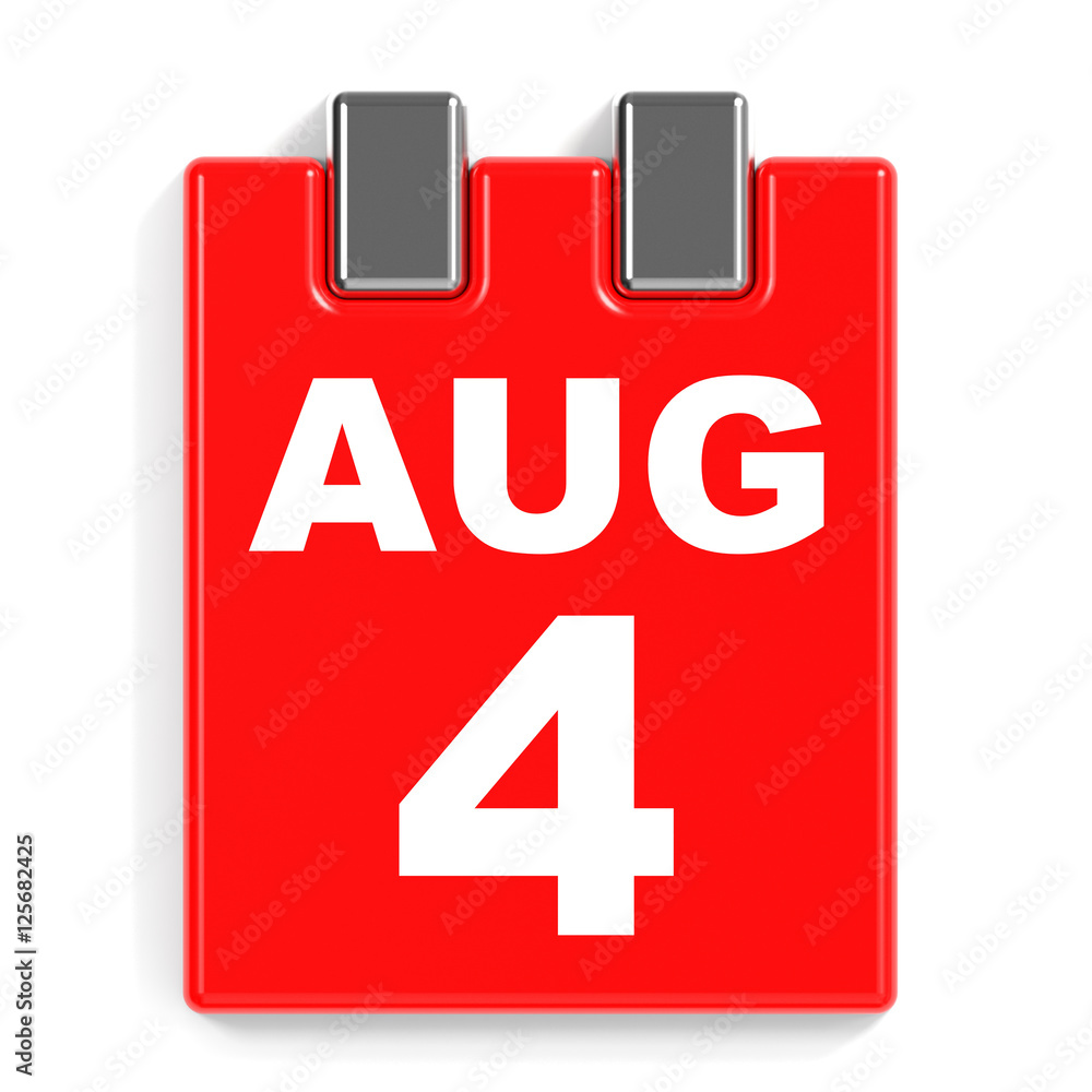 August 4. Calendar on white background. August 4. Calendar on white background.