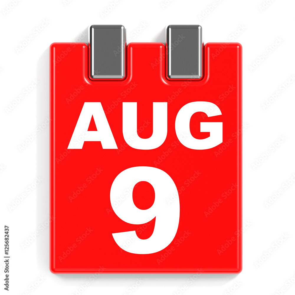 August 9. Calendar on white background. August 9. Calendar on white background.