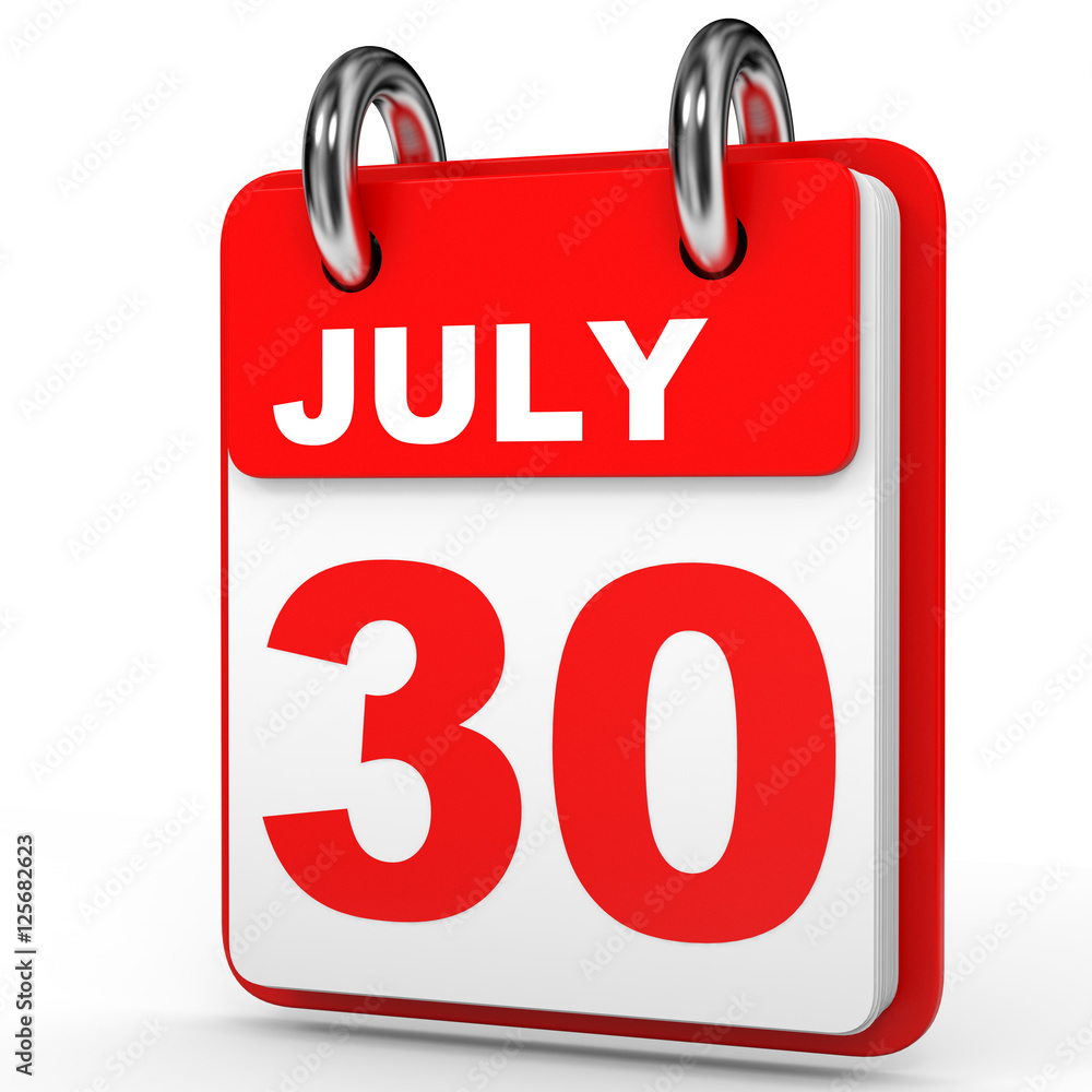 July 30. Calendar on white background. July 30. Calendar on white background.