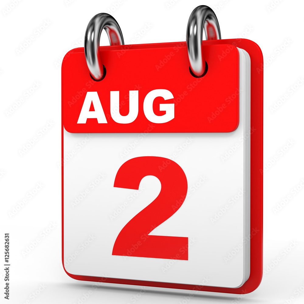August 2. Calendar on white background. August 2. Calendar on white background.