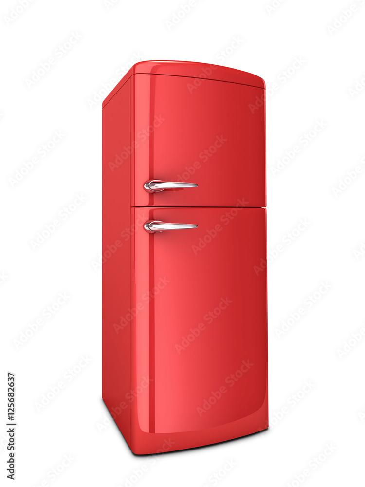 Red refrigerator isolated on white Red refrigerator isolated on white