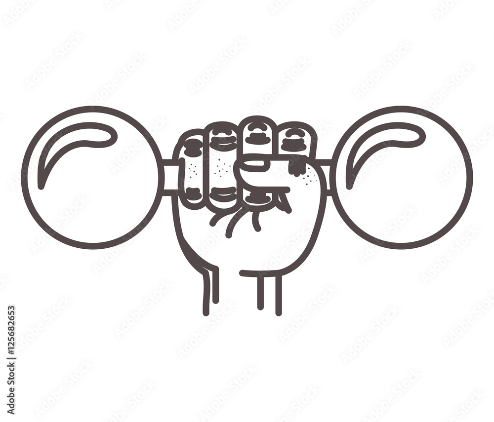 hand holding a dumbbell gym equipment icon over white background. sport and exercise design. vector illustration hand holding a dumbbell gym equipment icon over white background. sport and exercise design. vector illustration
