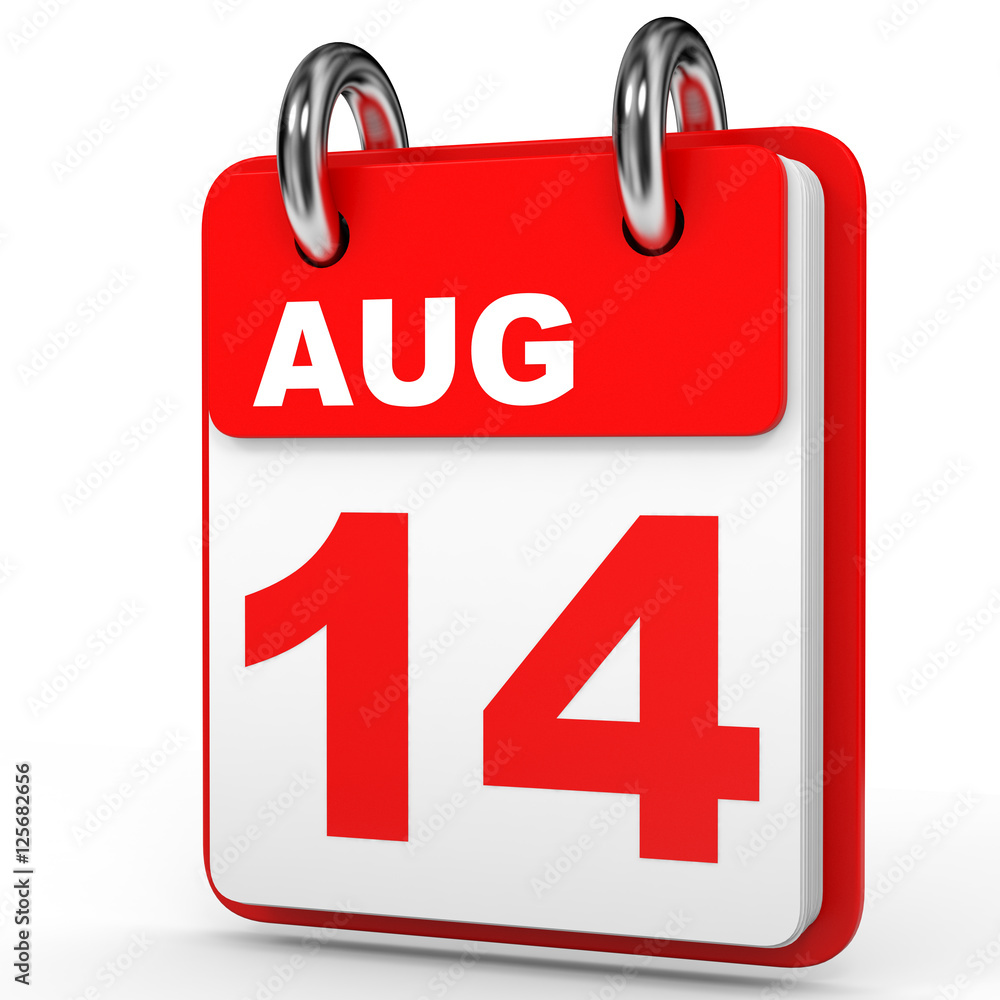 August 14. Calendar on white background. August 14. Calendar on white background.