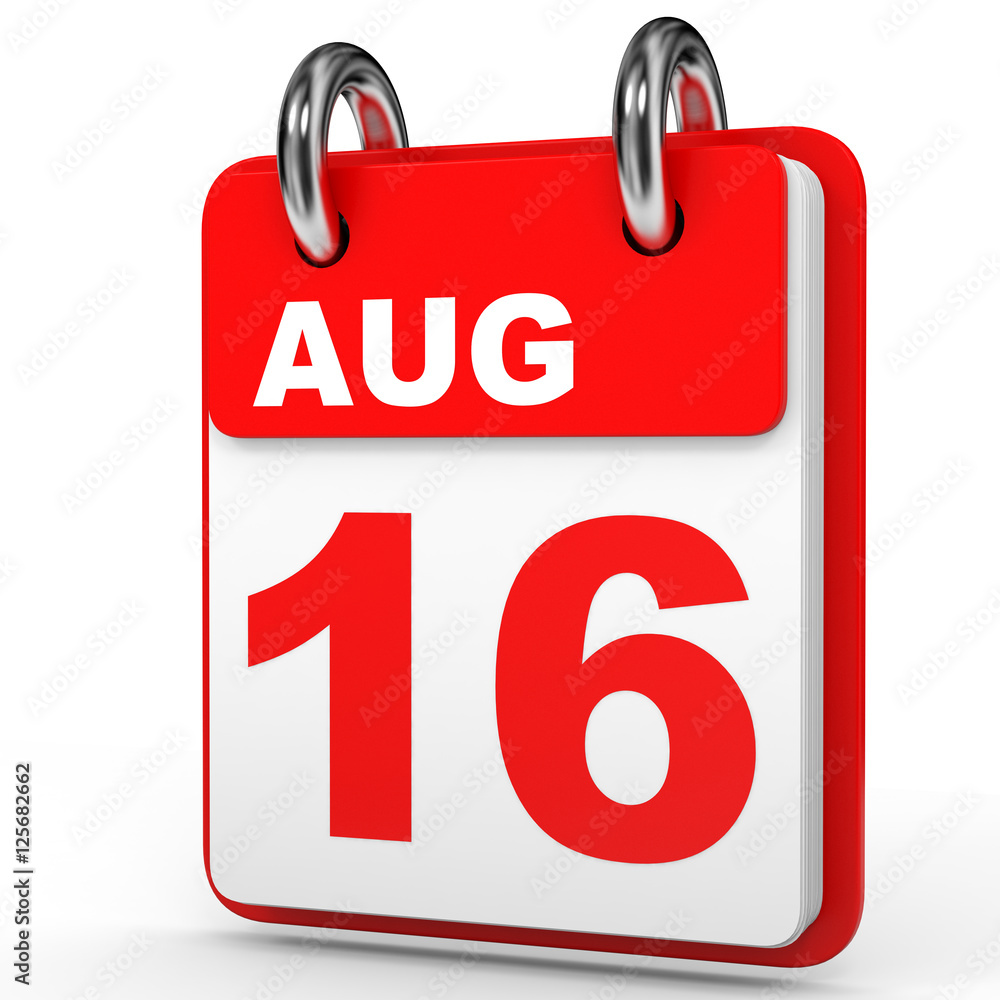 August 16. Calendar on white background. Stock Illustration Adobe Stock