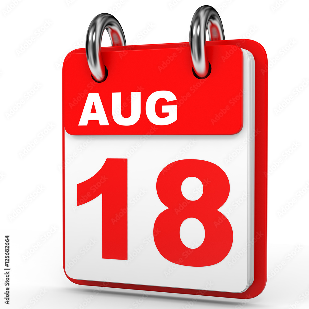 August 18. Calendar on white background. August 18. Calendar on white background.