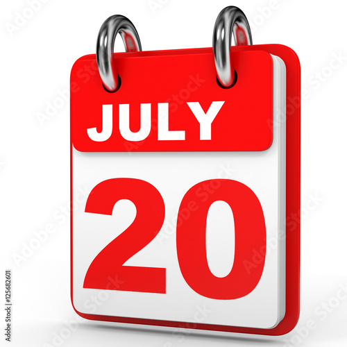 July 20. Calendar on white background.