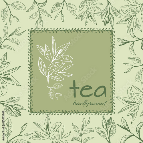 tea logo vector background with painted leaves tea