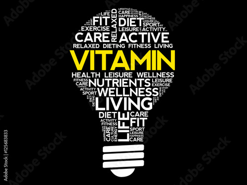 VITAMIN bulb word cloud collage, health concept background