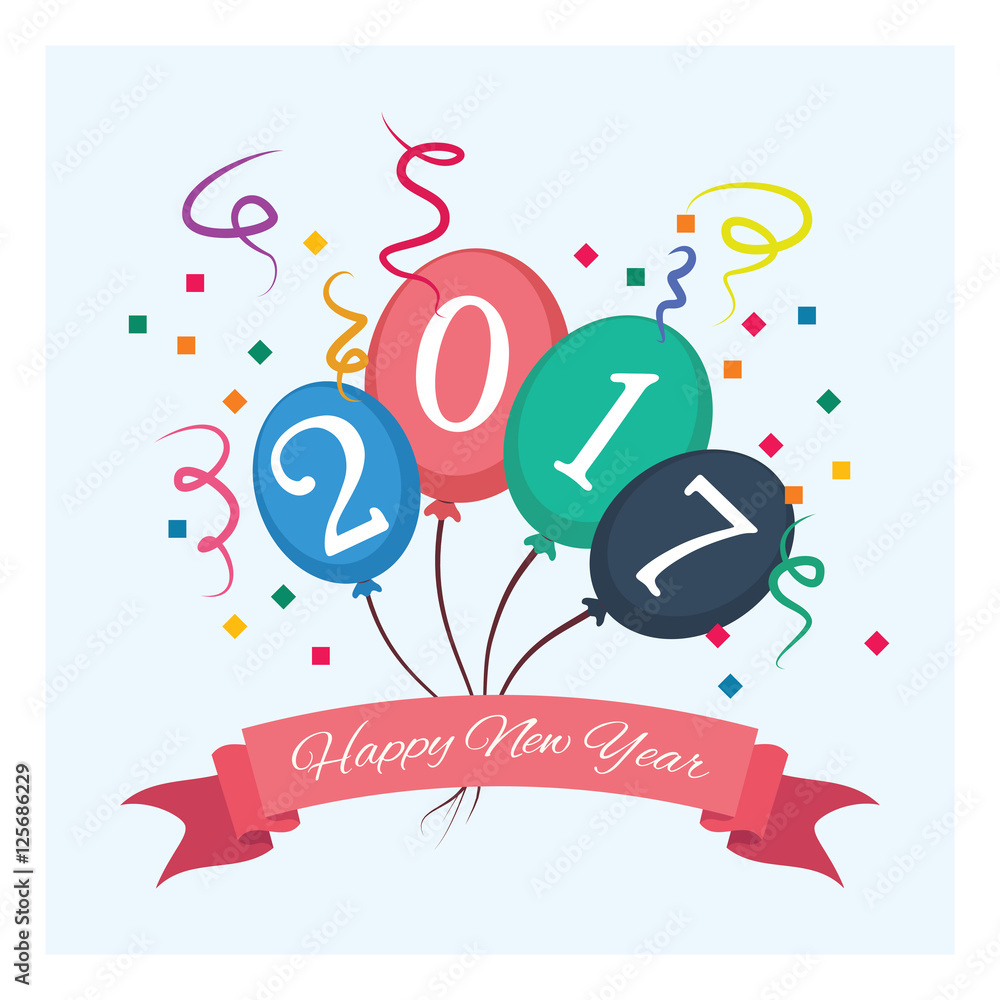 2017 New Year's greeting with balloons and banner