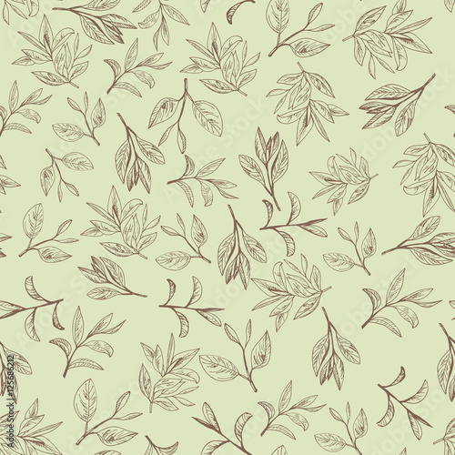 seamless pattern with tea leaf. Hand drawn