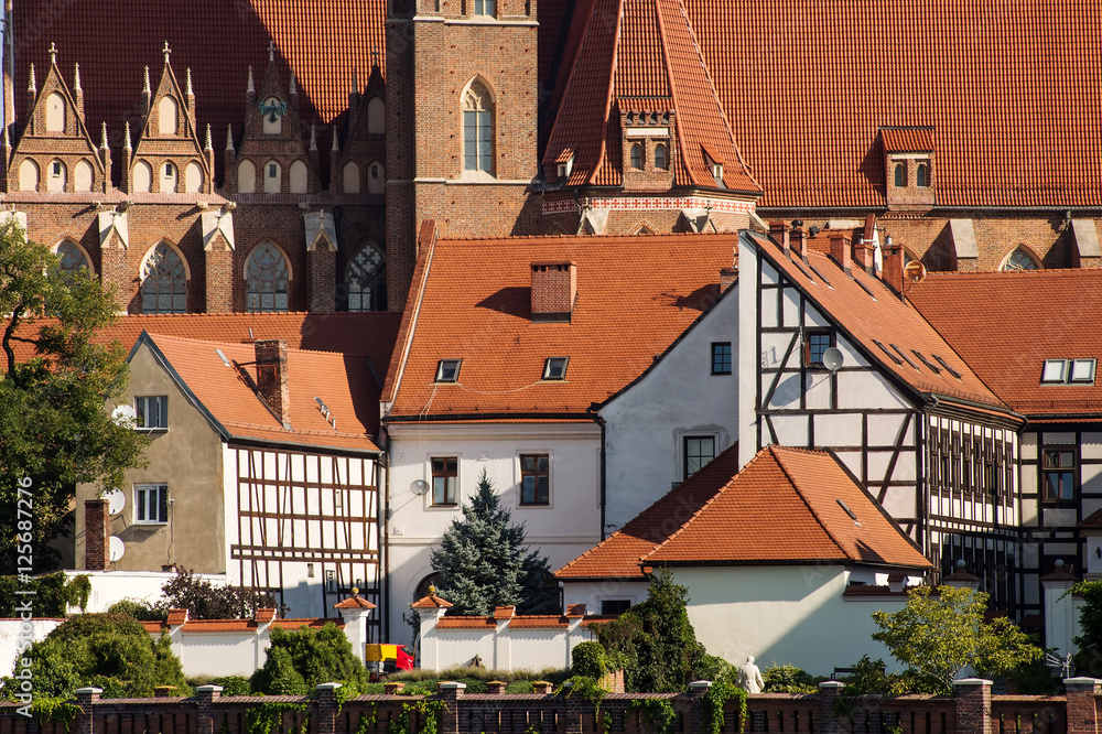 Obraz premium Wroclaw city old architecture. Tumski island in Wroclaw, Poland