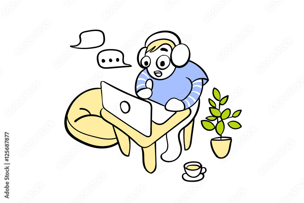 Creative guy chating in the workplace. Vector illustration isolated on a white background. Creative guy chating in the workplace. Vector illustration isolated on a white background.