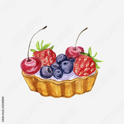 vector watercolor cake with berries