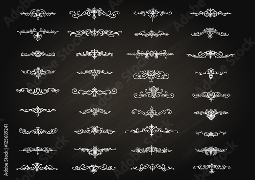 Hand drawn 36 text dividers on chalkboard background for design element for cards or invitations