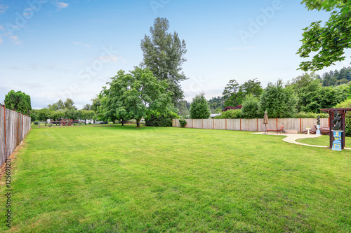 Large spacious backyard area, filled with green grass