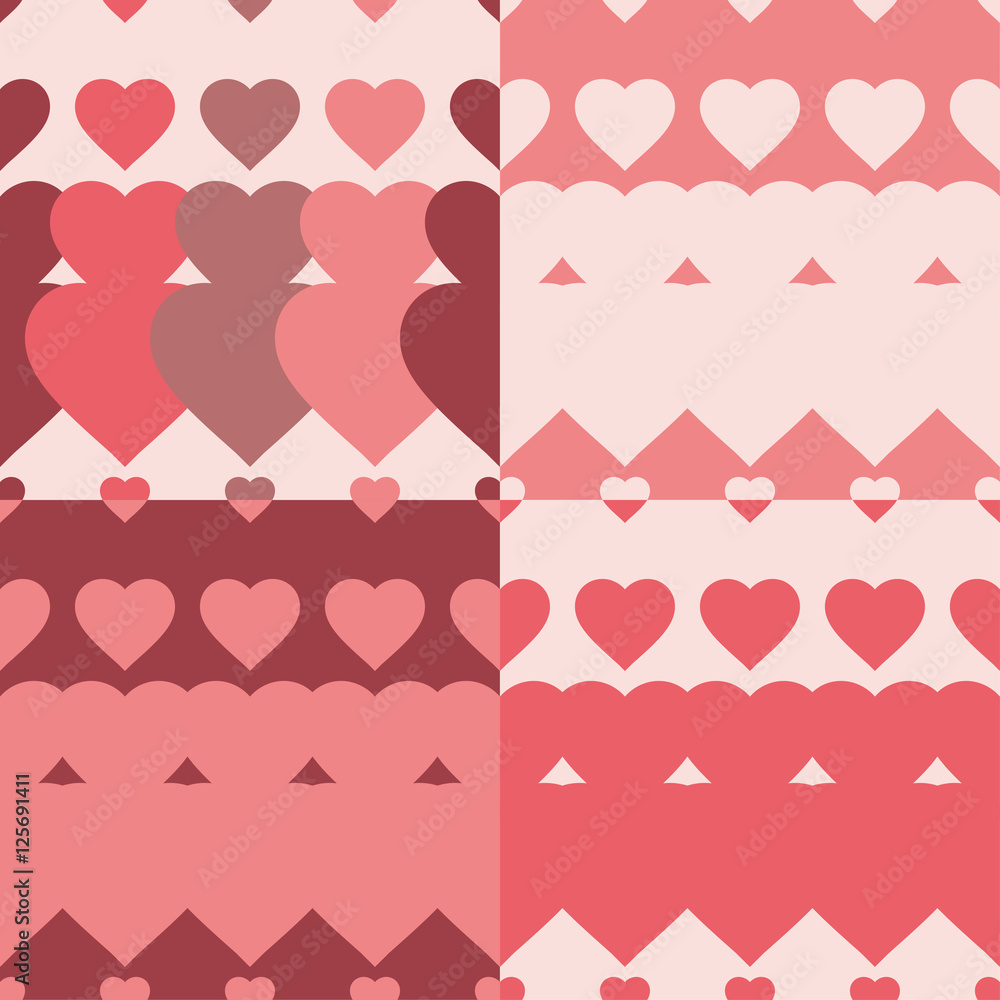 Set of 4 seamless vector background with decorative hearts. Print. Cloth design, wallpaper.