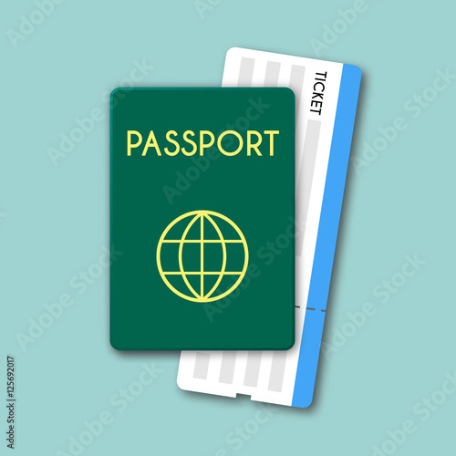 Passport and tickets top view isolated vector illustration. Material flat design of travel documents as seen from above.
