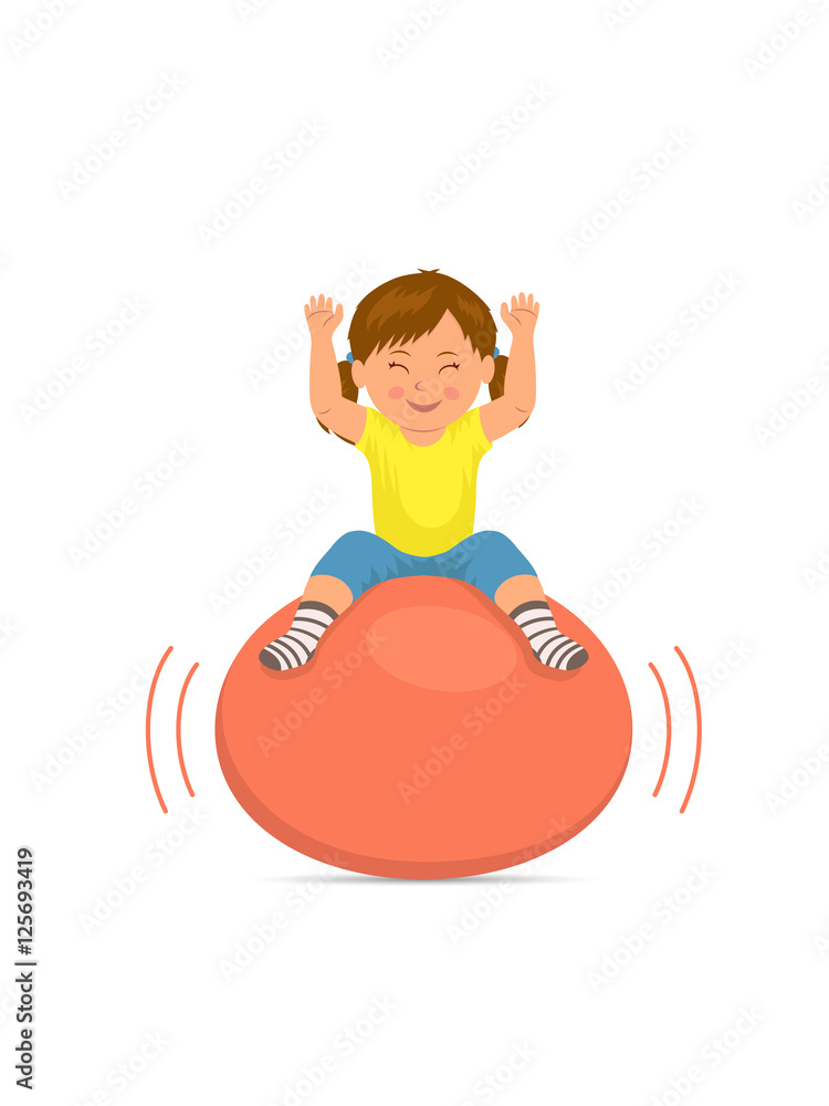 Vecteur Stock Baby jumping on bouncing ball. Child playing with a ball on a  white background. Gymnastics for children and healthy lifestyle. Vector  illustration in flat style. | Adobe Stock