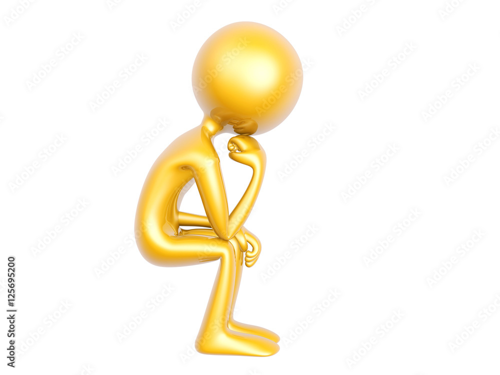 golden thinker guy side view isolated on white background 3d illustration golden thinker guy side view isolated on white background 3d illustration