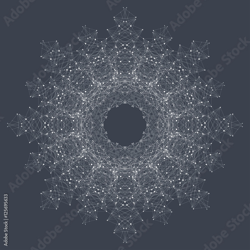Fractal element with compounds lines and dots. Big data complex. Graphic abstract background communication. Minimal array. Digital data visualization. Dynamic motion vector illustration.