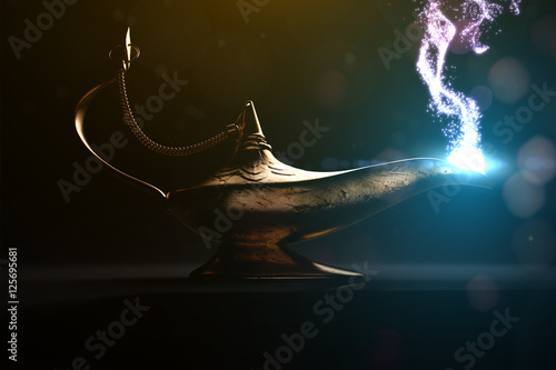 ancient magic lamp in dark place