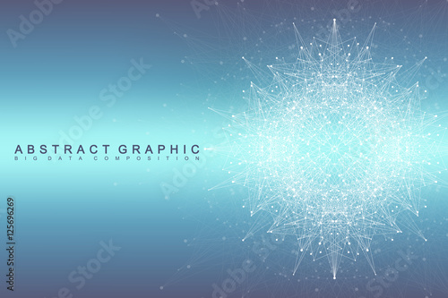 Graphic abstract background communication. Big data complex. Perspective backdrop of depth. Minimal array with compounds lines and dots. Digital data visualization. Big data vector illustration.