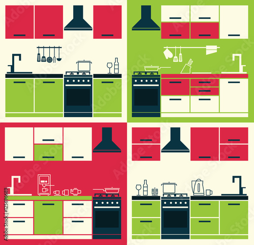 Modern Kitchen Cabinets and Household Equipment.