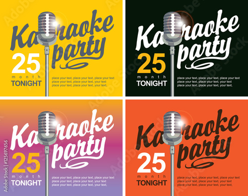 Set Vector Banner with microphone for karaoke parties