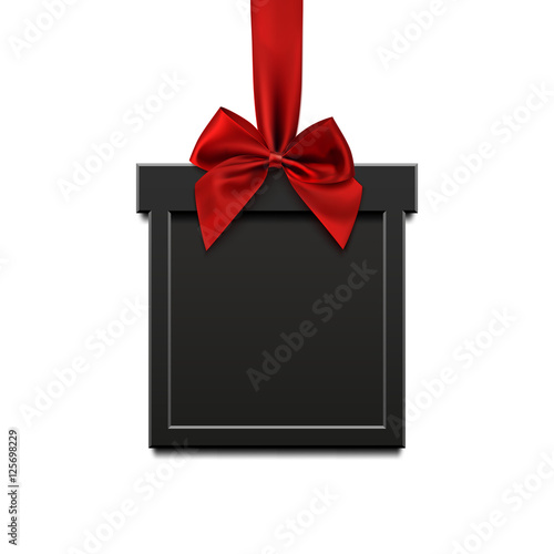 Blank, black, square banner in form of Christmas gift.