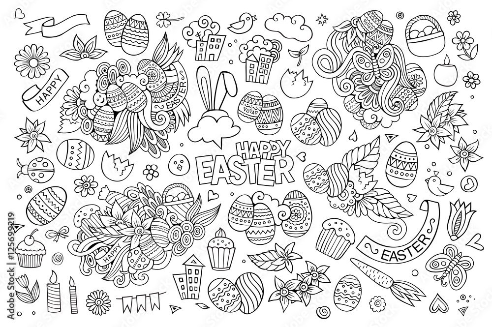 Easter hand drawn symbols and objects Easter hand drawn symbols and objects