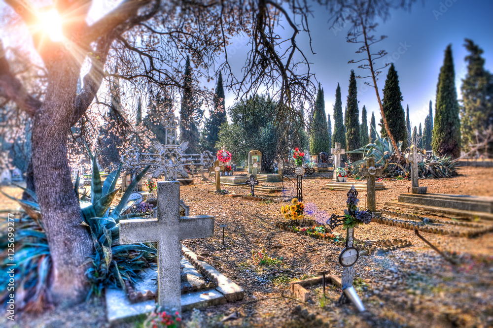 Cementerio,Tumbas y lapidas.Religion cristiana y funeral.Cruz y