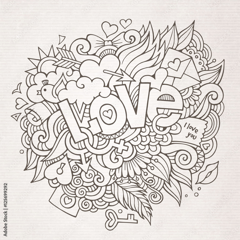Love hand lettering and doodles elements sketch Love hand lettering and doodles elements sketch