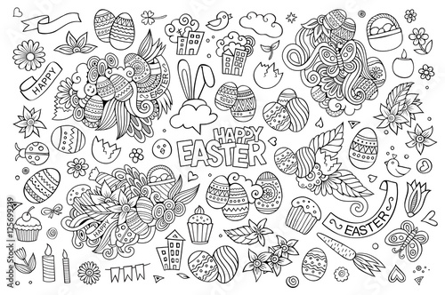 Easter hand drawn symbols and objects