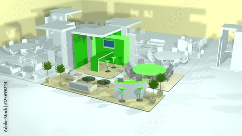 Empty mock up exhibition booth. 3d rendering animation, original design and models.