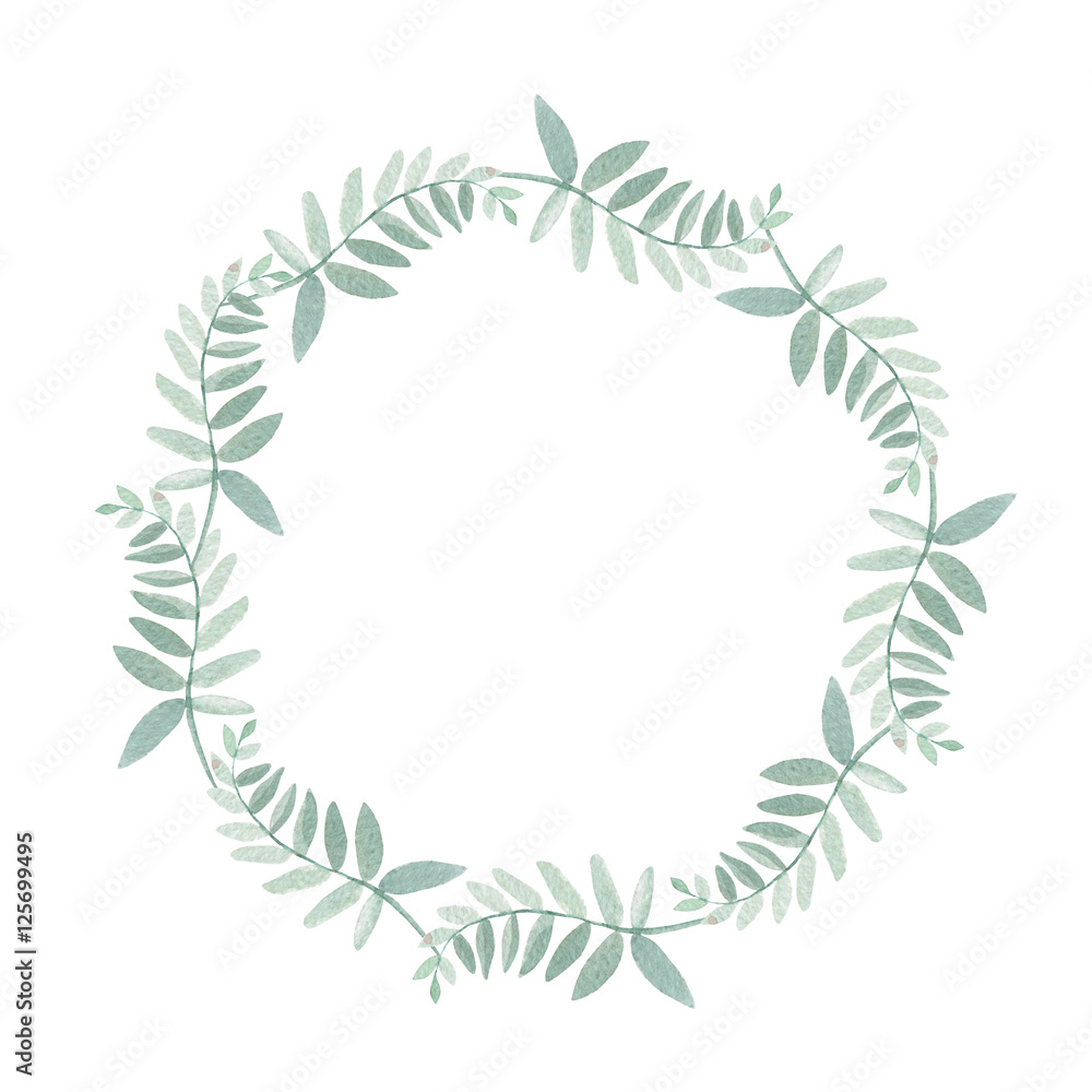 Beautiful watercolor wreath with branches of eucalyptus. Illustrations. Beautiful watercolor wreath with branches of eucalyptus. Illustrations.