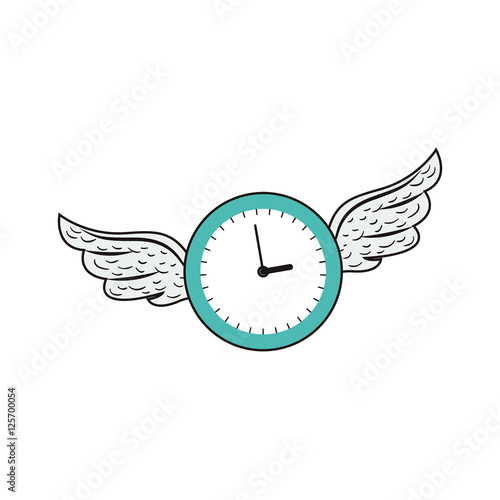clock time device icon with wings over white background. vector illustration