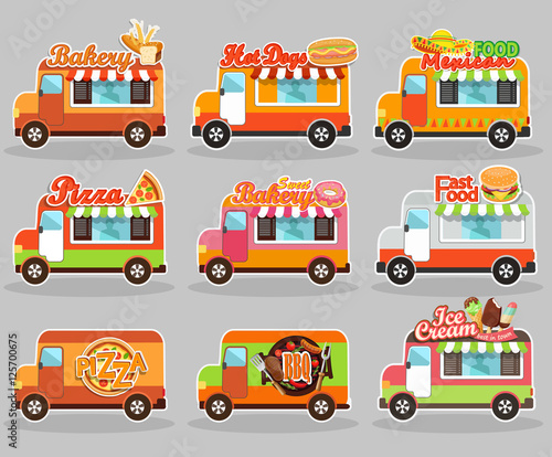 Set of vector illustrations food truck.