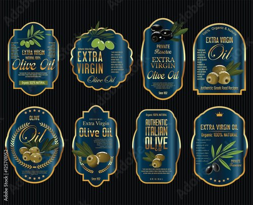 Olive oil retro vintage gold and black labels collection