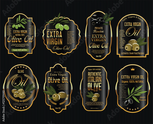 Olive oil retro vintage gold and black labels collection