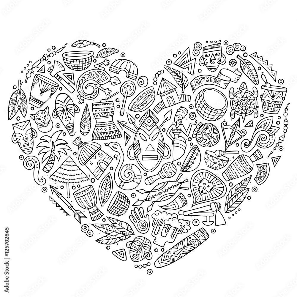 Fototapeta premium Set of Africa cartoon doodle objects