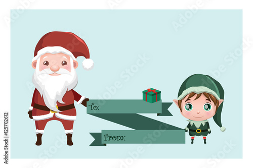 Fancy Santa and elf gift tag