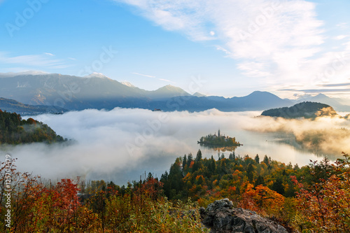 Sunrise at lake Bled from Ojstrica viewpoint