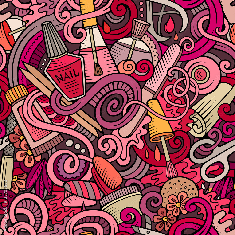 Fototapeta premium Cartoon doodles Manicure seamless pattern